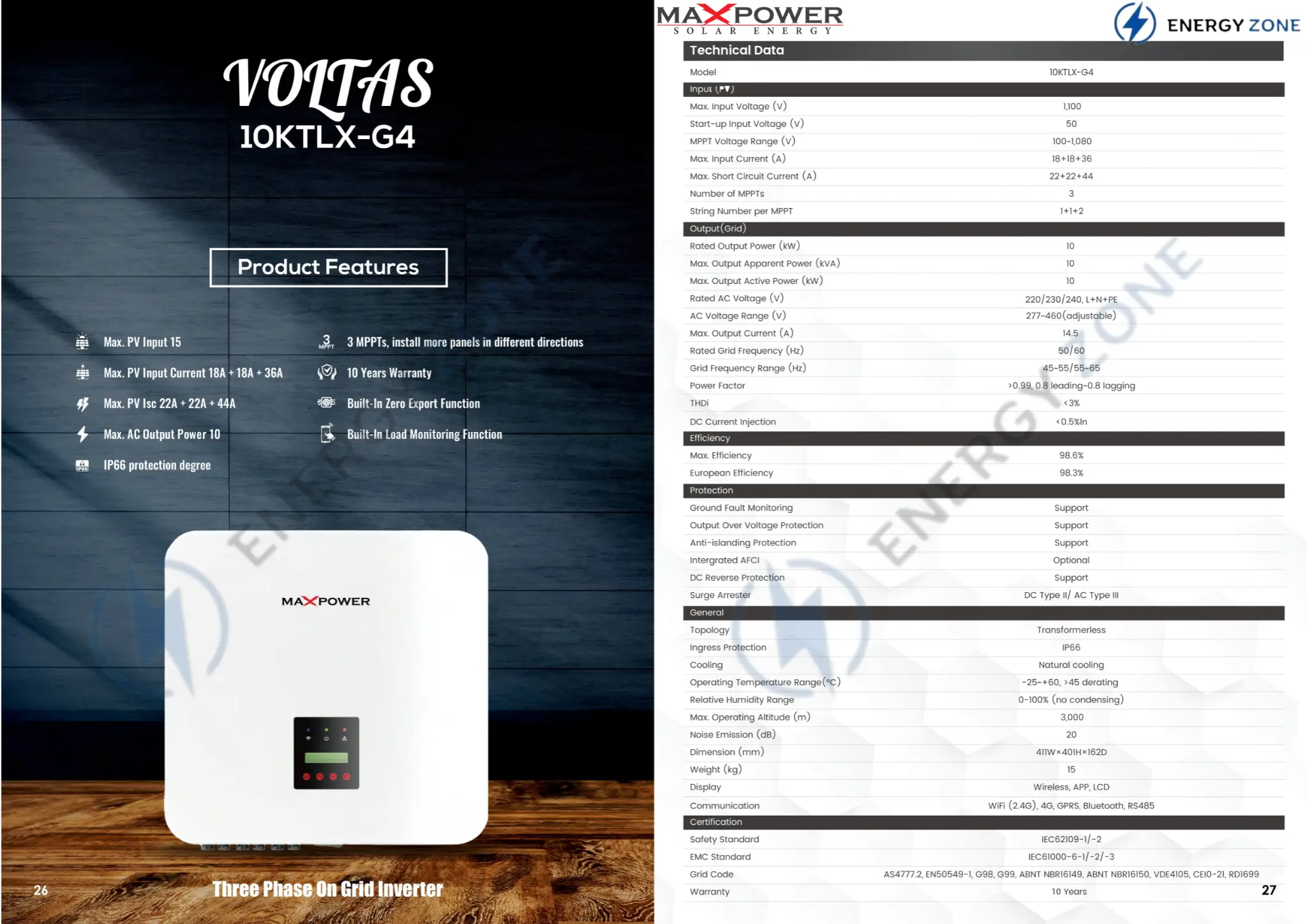 MaxPower Voltas 10KW OnGrid Solar Inverter - Image 2