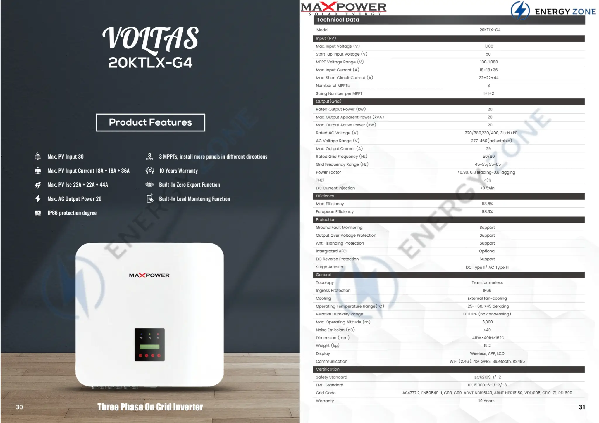 MaxPower Voltas 20KW OnGrid Solar Inverter - Image 2