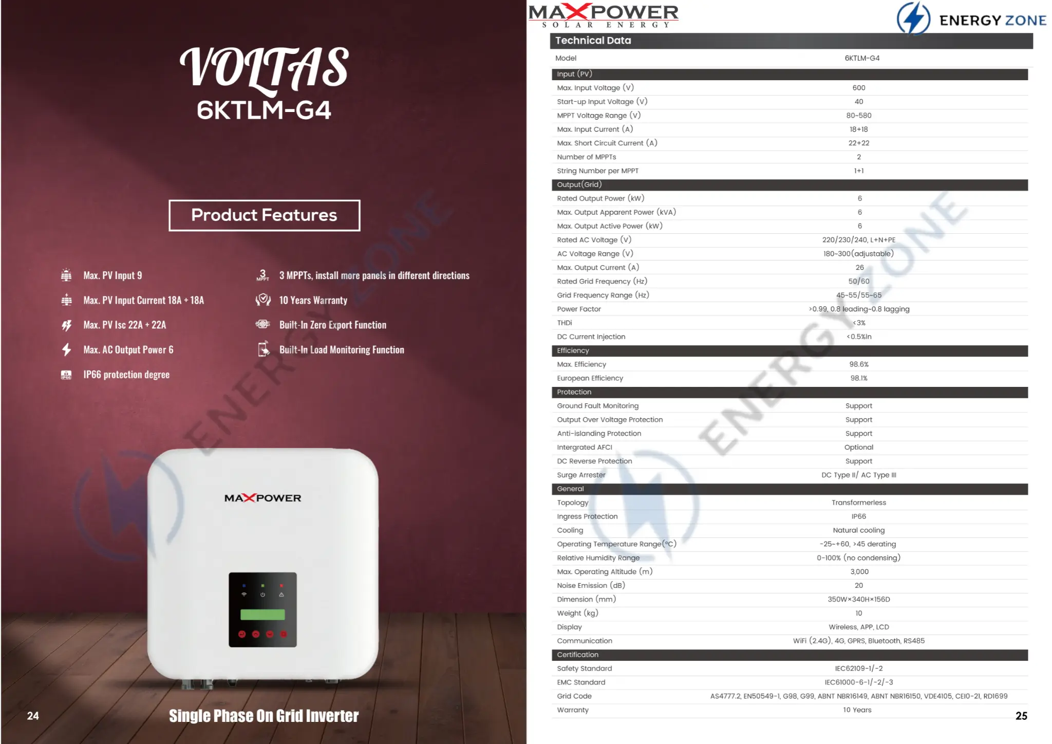MaxPower Voltas 6KW OnGrid Solar Inverter - Image 2