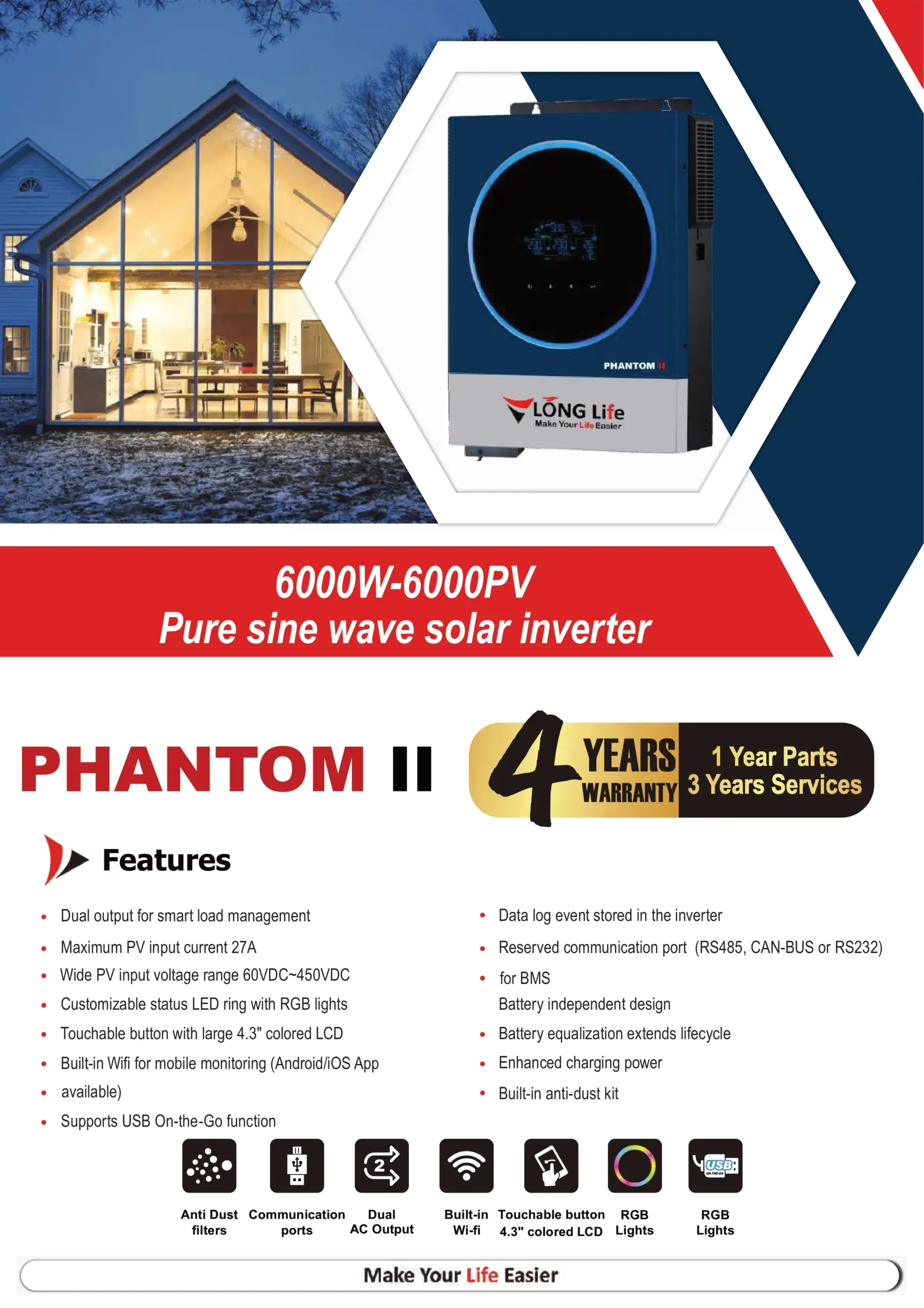 Long Life Phantom II 6KW Hybrid Solar Inverter - Image 2